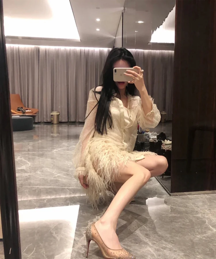 Summer New Lace Mesh Breathable High Heels Women's Fine Heels Sexy Bare Color Pointed Single Shoes Water Diamond Wedding Shoes