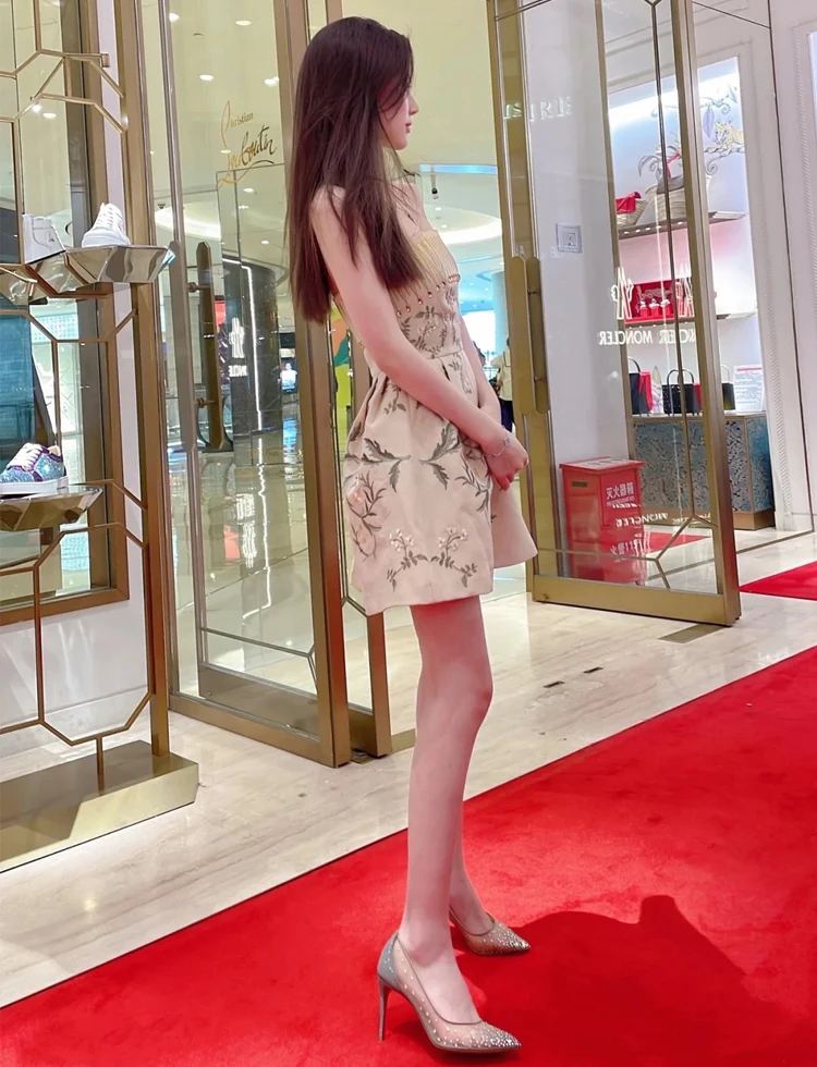 Summer New Lace Mesh Breathable High Heels Women's Fine Heels Sexy Bare Color Pointed Single Shoes Water Diamond Wedding Shoes