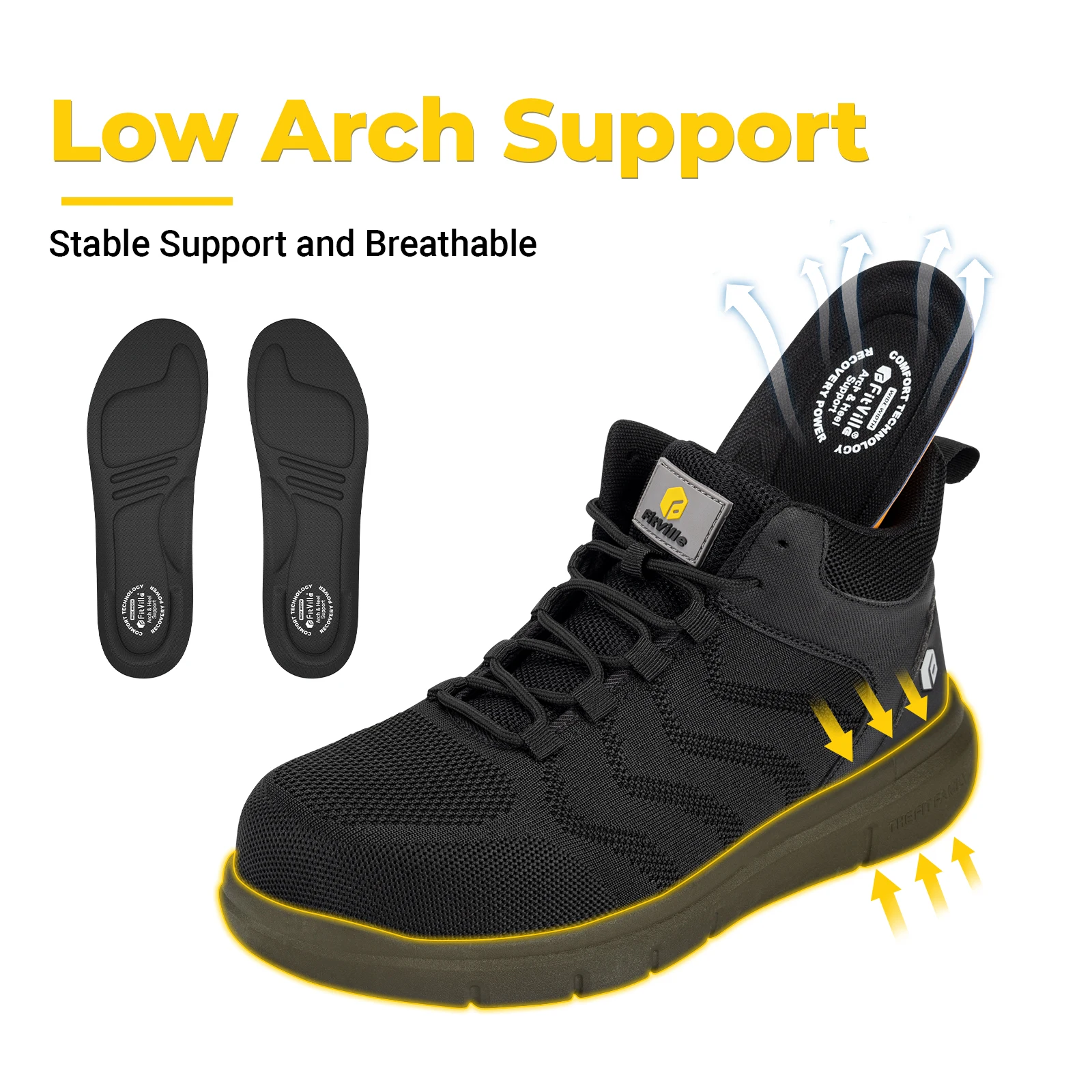 FitVille Widened Men'S Work Shoes Slip-On Composite Steel Toe Shoe Safe Puncture-Proof For Swollen Feet For Construction Sites