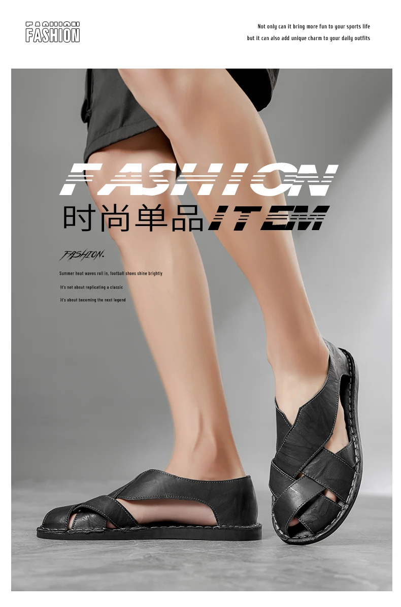 Men Summer Genuine Leather Sandals Youth Beach Lightweight Breathable Slippers Men's Sandal Low Top Mens Shoes