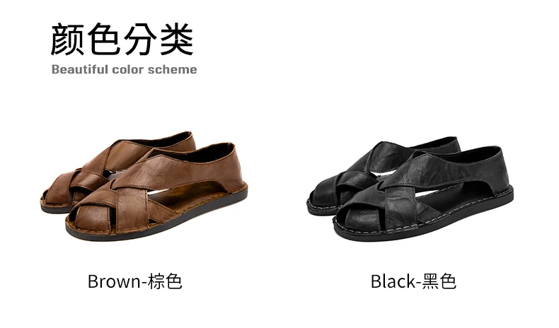 Men Summer Genuine Leather Sandals Youth Beach Lightweight Breathable Slippers Men's Sandal Low Top Mens Shoes