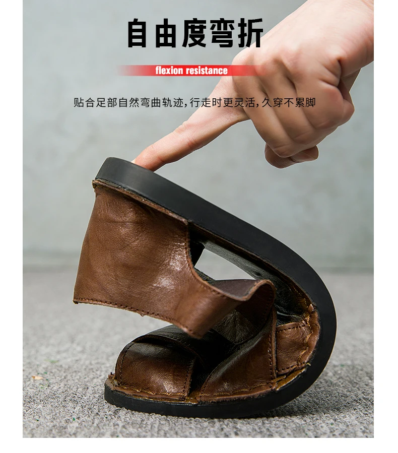 Men Summer Genuine Leather Sandals Youth Beach Lightweight Breathable Slippers Men's Sandal Low Top Mens Shoes
