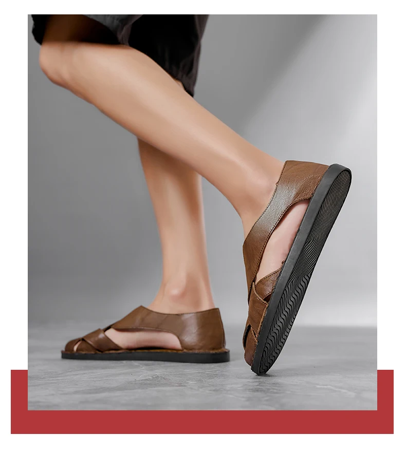 Men Summer Genuine Leather Sandals Youth Beach Lightweight Breathable Slippers Men's Sandal Low Top Mens Shoes