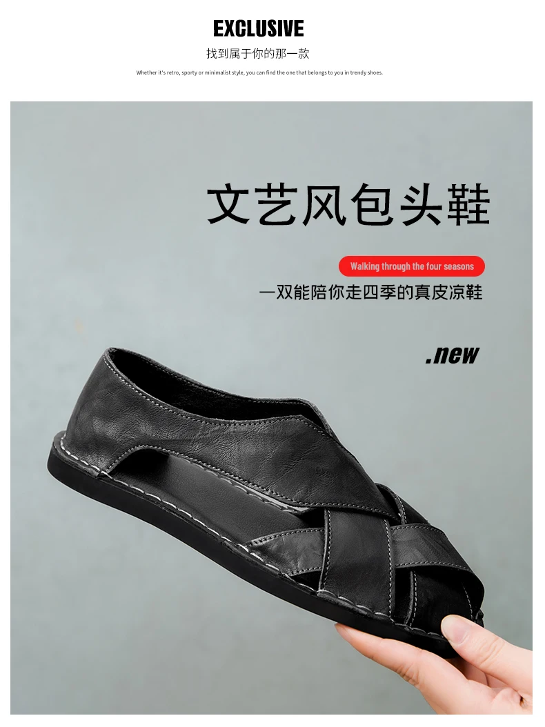 Men Summer Genuine Leather Sandals Youth Beach Lightweight Breathable Slippers Men's Sandal Low Top Mens Shoes
