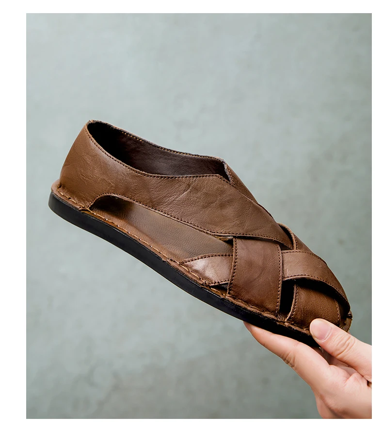 Men Summer Genuine Leather Sandals Youth Beach Lightweight Breathable Slippers Men's Sandal Low Top Mens Shoes