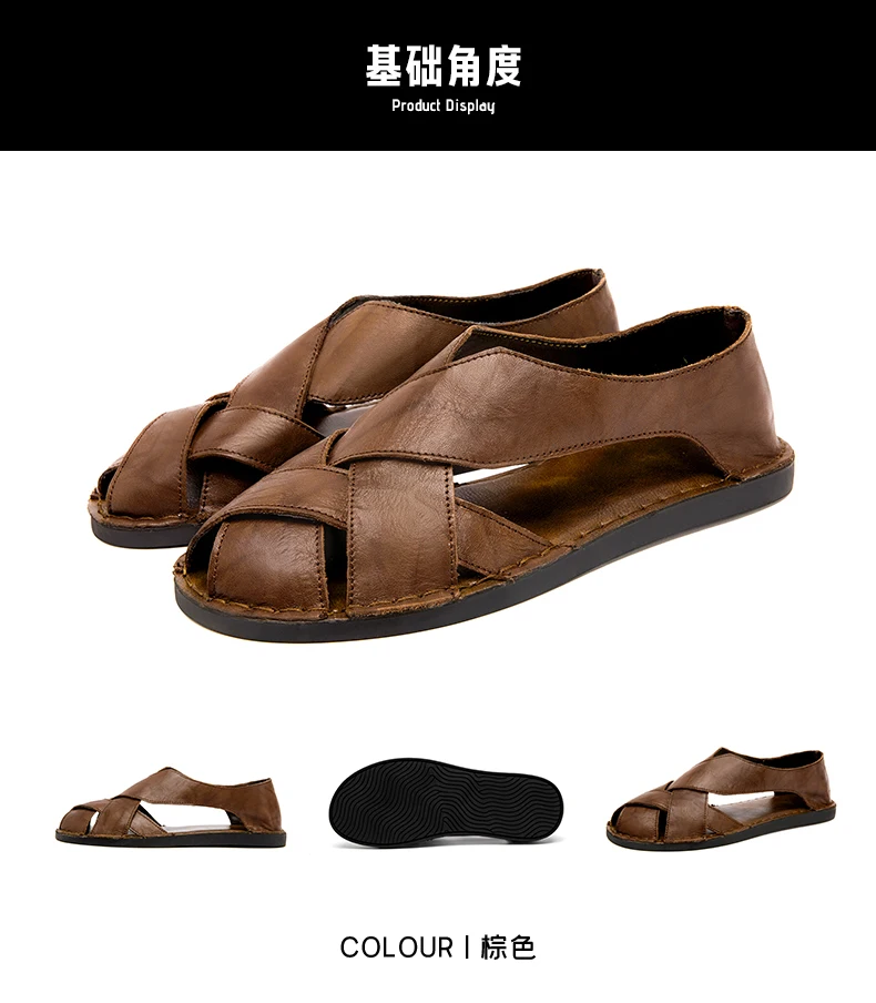 Men Summer Genuine Leather Sandals Youth Beach Lightweight Breathable Slippers Men's Sandal Low Top Mens Shoes