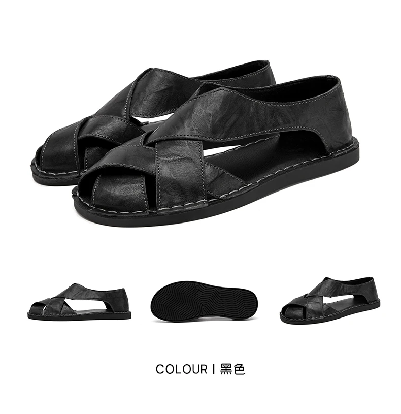 Men Summer Genuine Leather Sandals Youth Beach Lightweight Breathable Slippers Men's Sandal Low Top Mens Shoes