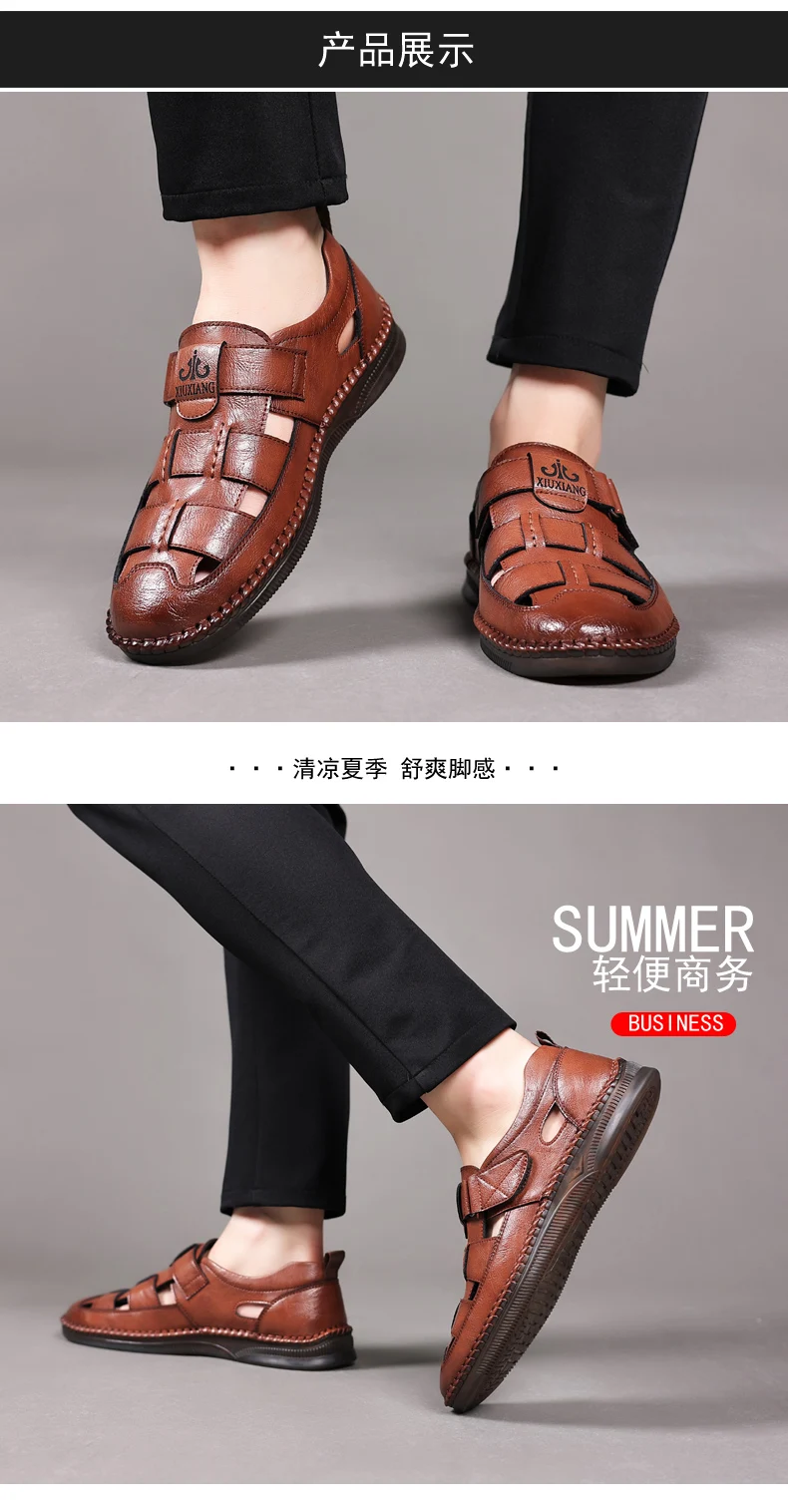 Summer High-quality Cowhide Sandals Classic Roman Sandals Outdoor Sneaker Beach Business Casual Shoes Men Water Trekking Sandals