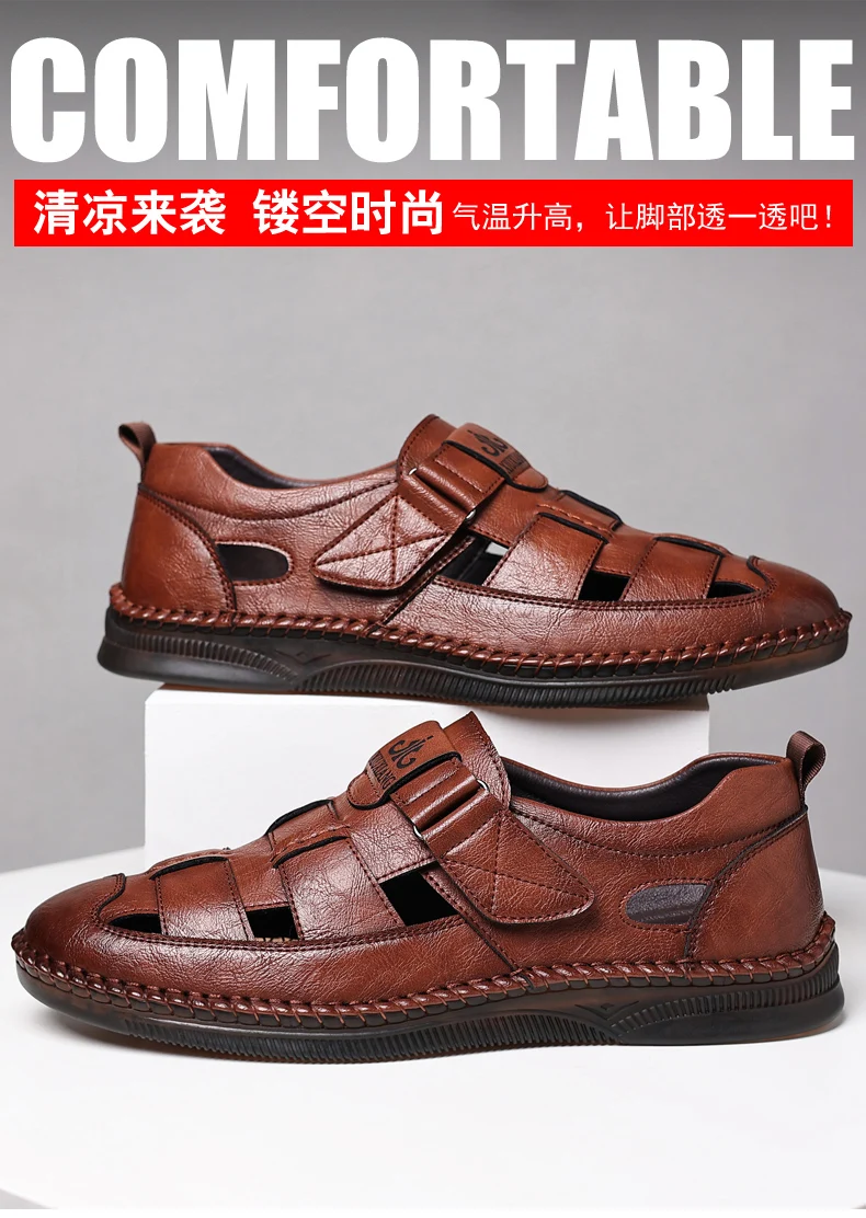 Summer High-quality Cowhide Sandals Classic Roman Sandals Outdoor Sneaker Beach Business Casual Shoes Men Water Trekking Sandals