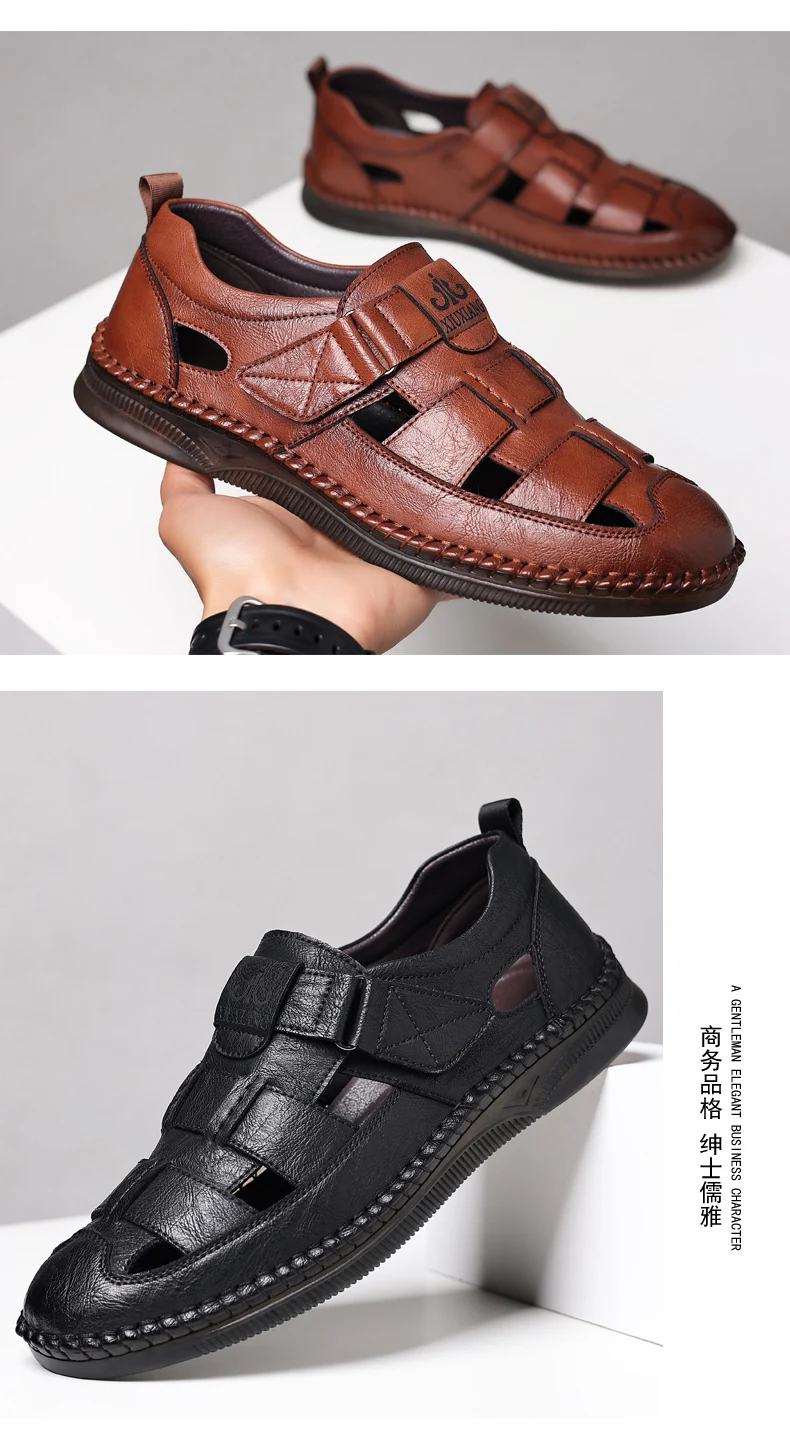 Summer High-quality Cowhide Sandals Classic Roman Sandals Outdoor Sneaker Beach Business Casual Shoes Men Water Trekking Sandals