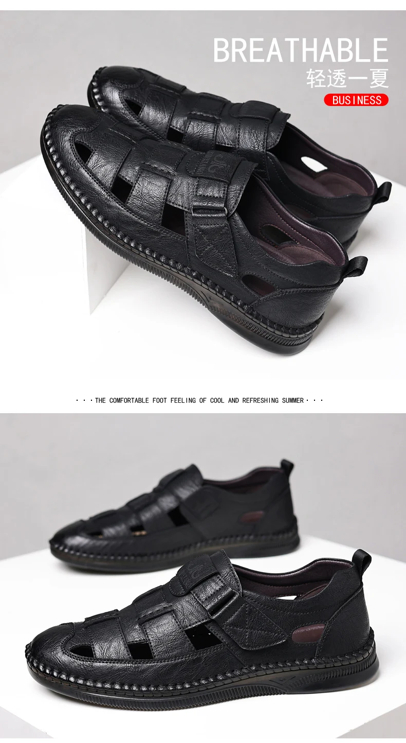 Summer High-quality Cowhide Sandals Classic Roman Sandals Outdoor Sneaker Beach Business Casual Shoes Men Water Trekking Sandals