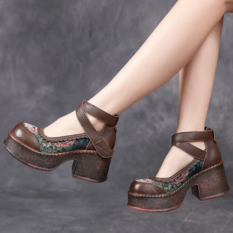 ZXRYXGS Top Layer Cowhide Splicing Embroidery Flowers Women Fashionable Pumps 2026 Elegant Comfortable High Heels Trendy Shoes