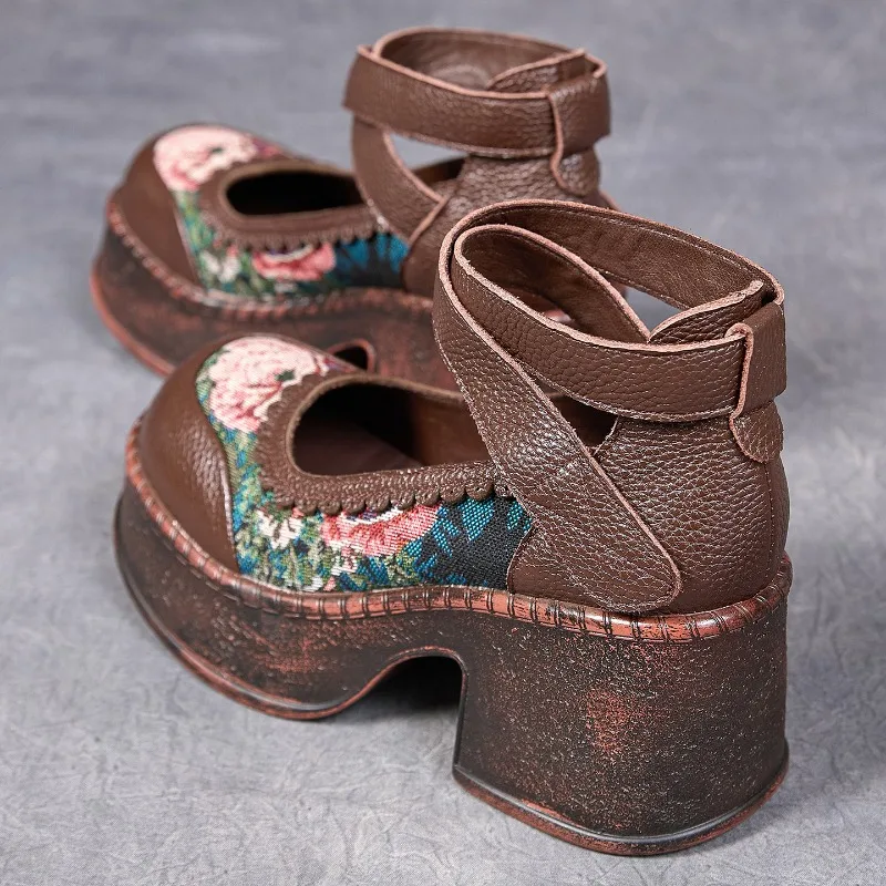 ZXRYXGS Top Layer Cowhide Splicing Embroidery Flowers Women Fashionable Pumps 2026 Elegant Comfortable High Heels Trendy Shoes
