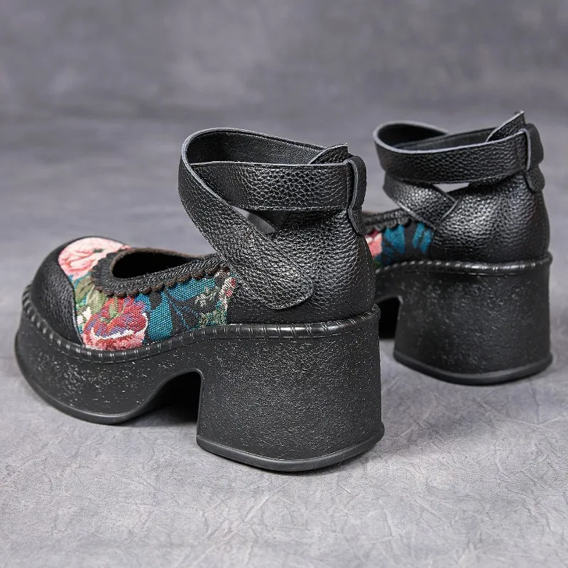 ZXRYXGS Top Layer Cowhide Splicing Embroidery Flowers Women Fashionable Pumps 2026 Elegant Comfortable High Heels Trendy Shoes