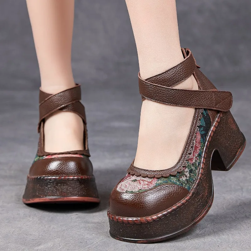 ZXRYXGS Top Layer Cowhide Splicing Embroidery Flowers Women Fashionable Pumps 2026 Elegant Comfortable High Heels Trendy Shoes