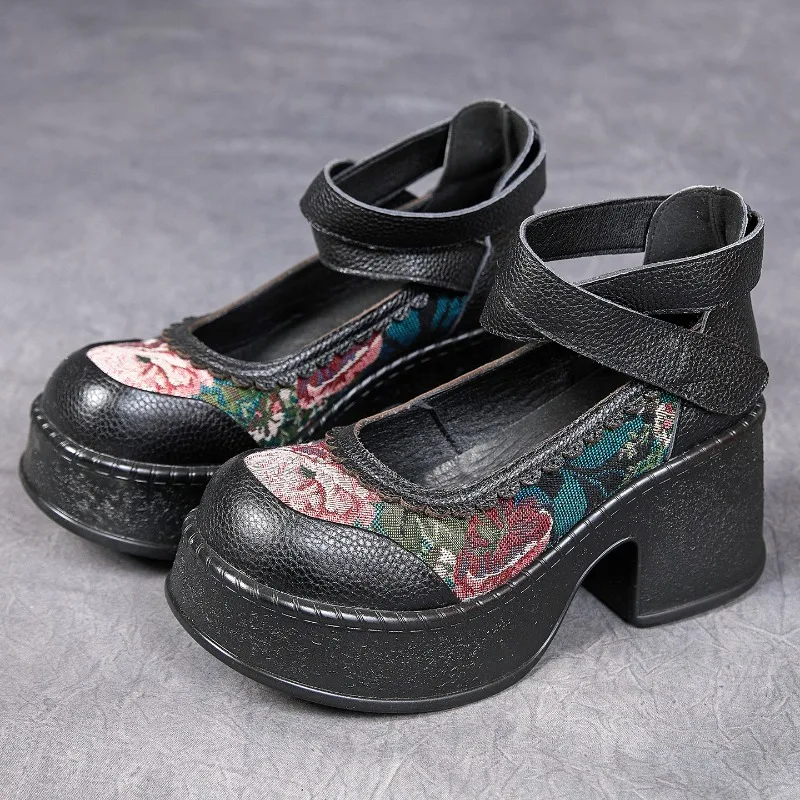ZXRYXGS Top Layer Cowhide Splicing Embroidery Flowers Women Fashionable Pumps 2026 Elegant Comfortable High Heels Trendy Shoes