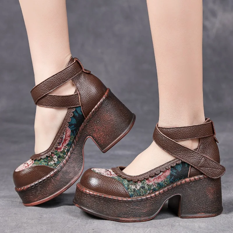 ZXRYXGS Top Layer Cowhide Splicing Embroidery Flowers Women Fashionable Pumps 2026 Elegant Comfortable High Heels Trendy Shoes