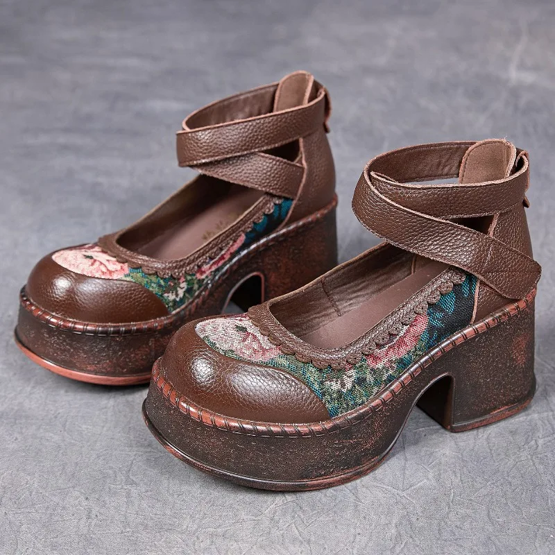 ZXRYXGS Top Layer Cowhide Splicing Embroidery Flowers Women Fashionable Pumps 2026 Elegant Comfortable High Heels Trendy Shoes