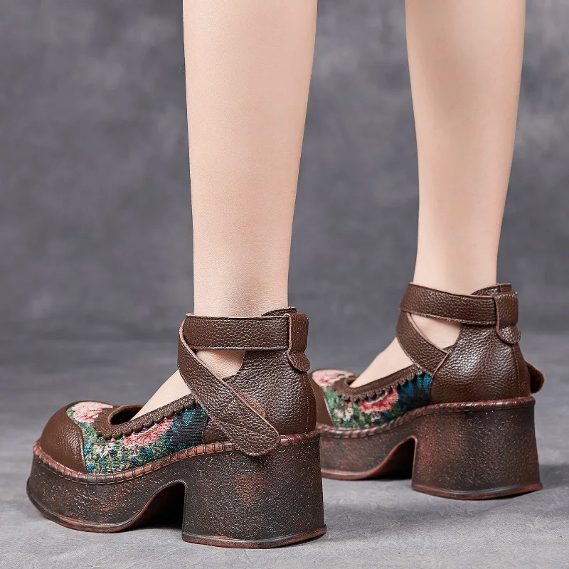 ZXRYXGS Top Layer Cowhide Splicing Embroidery Flowers Women Fashionable Pumps 2026 Elegant Comfortable High Heels Trendy Shoes