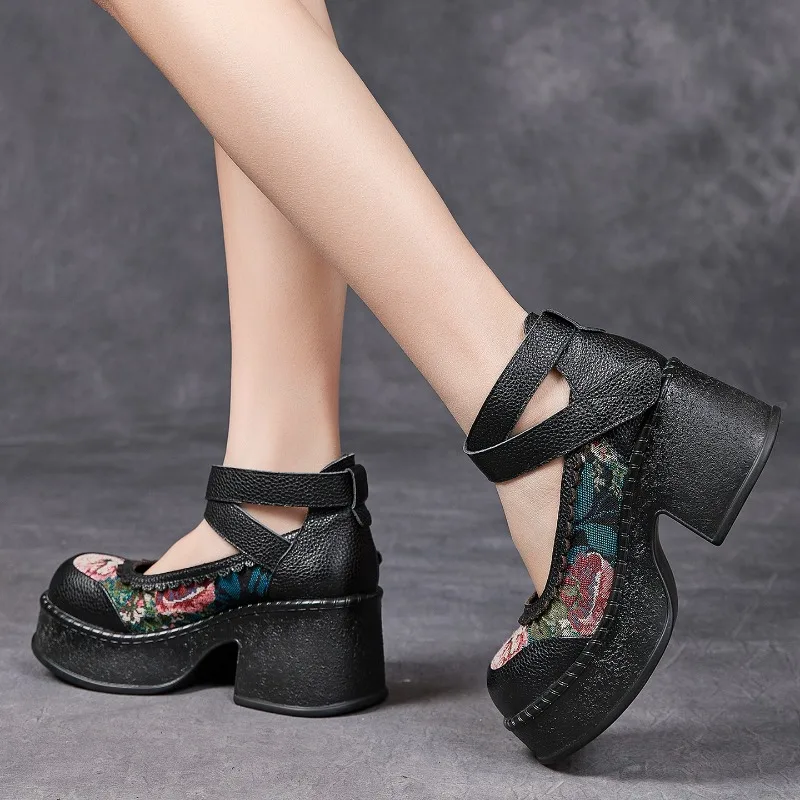 ZXRYXGS Top Layer Cowhide Splicing Embroidery Flowers Women Fashionable Pumps 2026 Elegant Comfortable High Heels Trendy Shoes