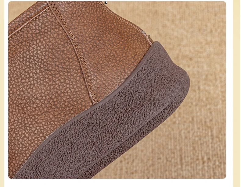 Fall/Winter Genuine Leather Ankle Boots Women Warm Non-Slip Shoes Flat Boots Fashion Rear Zipper Design Round Toe Flat Sneakers