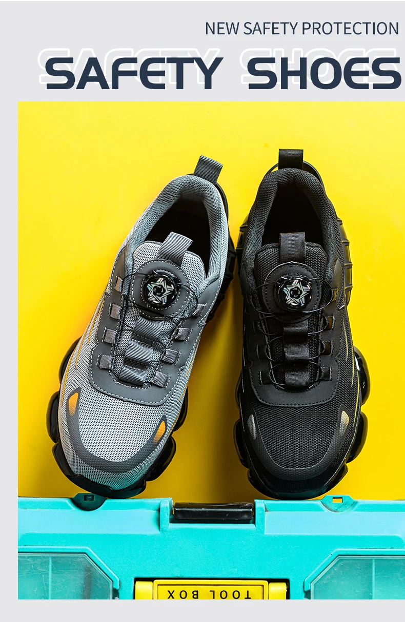 Steel Toe Work Shoes for Men Women Anti-Smash Anti-Puncture Blue Safety Shoes Breathable Lightweight Air Cushion Work Shoes