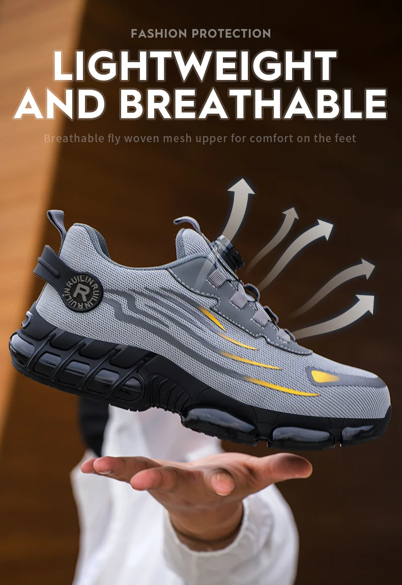 Steel Toe Work Shoes for Men Women Anti-Smash Anti-Puncture Blue Safety Shoes Breathable Lightweight Air Cushion Work Shoes