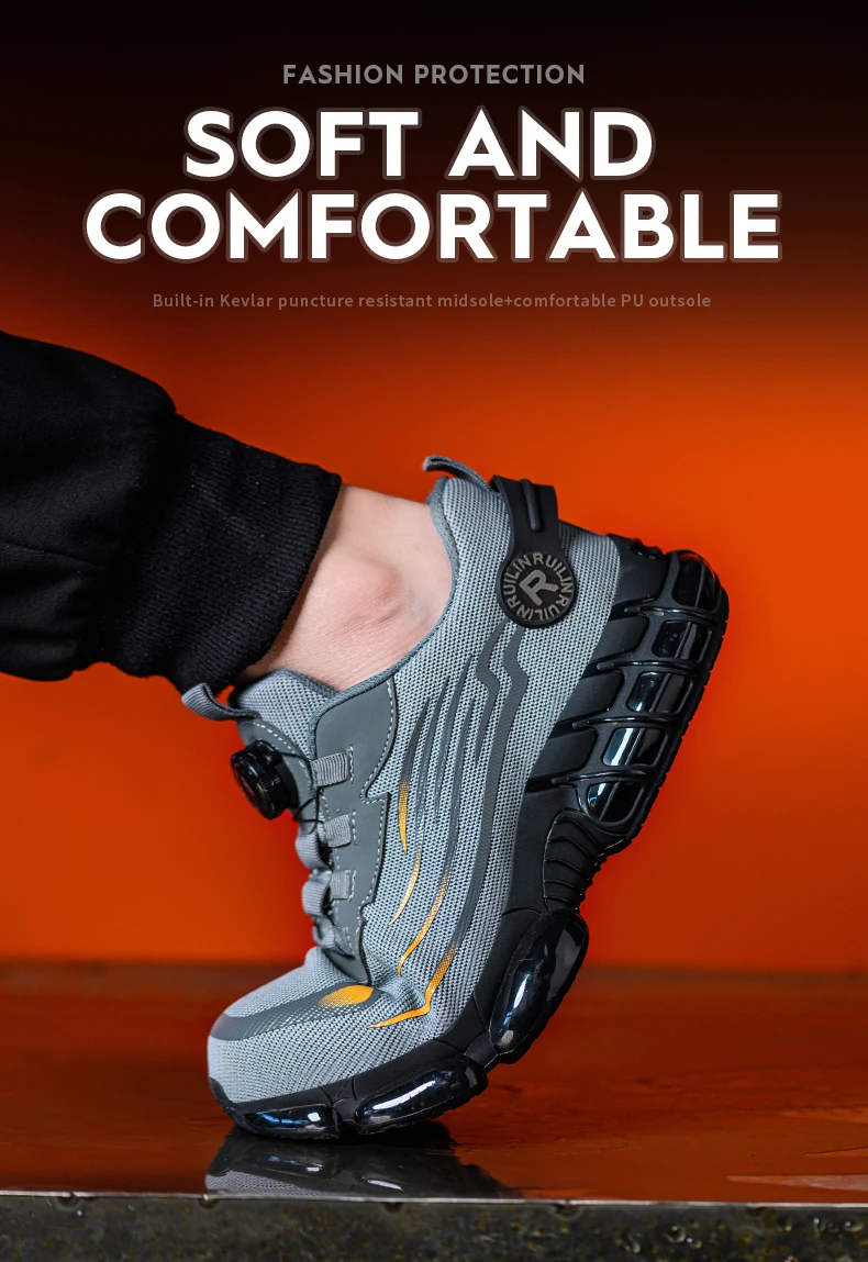 Steel Toe Work Shoes for Men Women Anti-Smash Anti-Puncture Blue Safety Shoes Breathable Lightweight Air Cushion Work Shoes