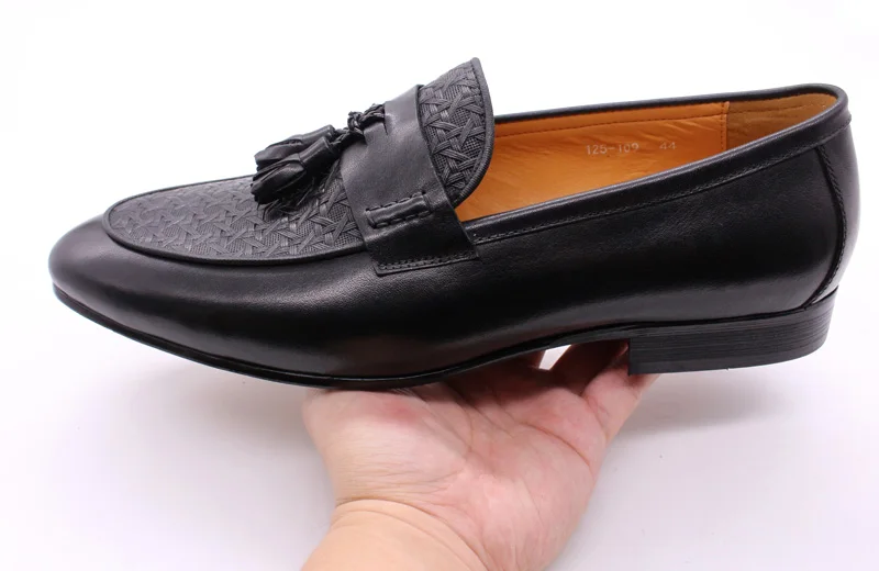 FELIX CHU Men's Genuine Leather Tassel Loafers Italian Luxury Fashion Slip-On Dress Shoes for Parties Weddings Casual Wear