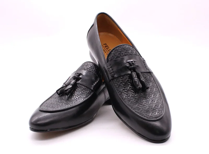FELIX CHU Men's Genuine Leather Tassel Loafers Italian Luxury Fashion Slip-On Dress Shoes for Parties Weddings Casual Wear