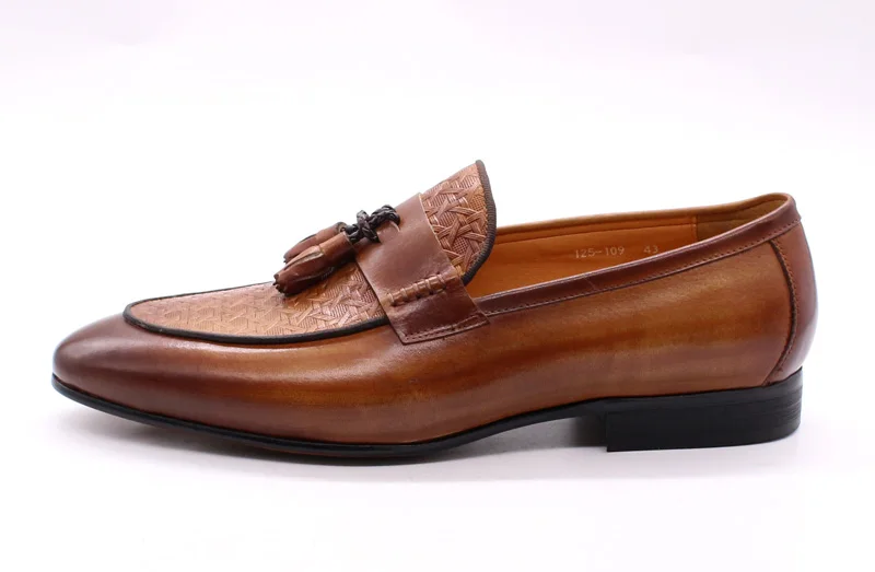 FELIX CHU Men's Genuine Leather Tassel Loafers Italian Luxury Fashion Slip-On Dress Shoes for Parties Weddings Casual Wear