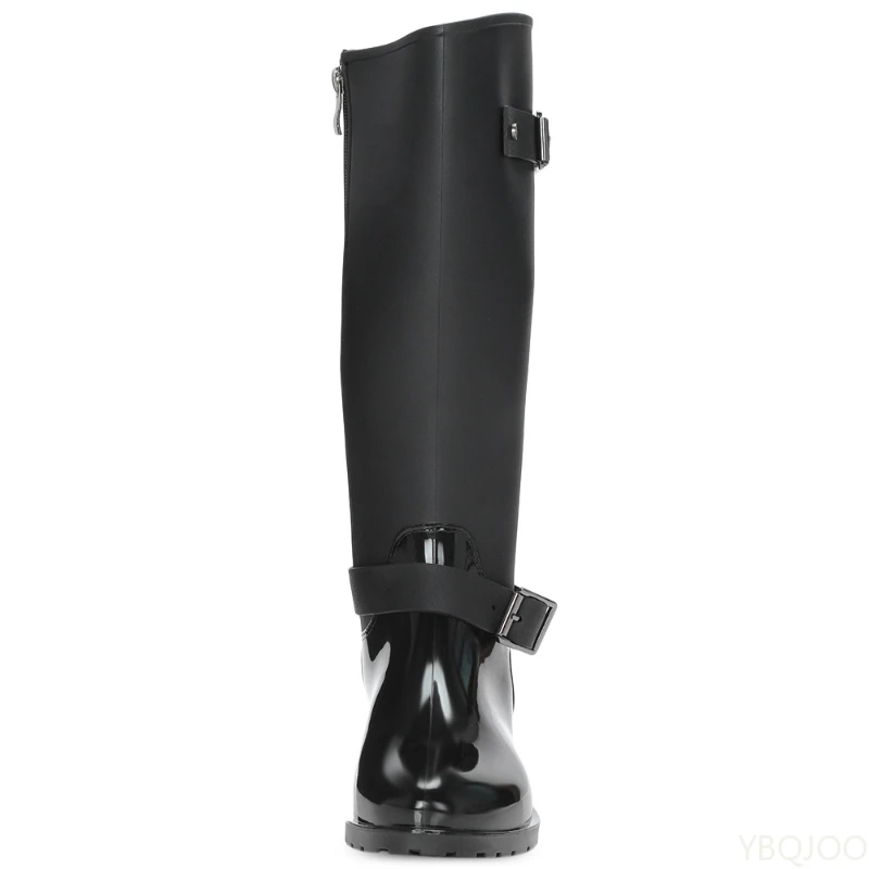 Women's zipper Tall Boots Punk Style Belt buckle Shoes Pure Color Rain Boots Outdoor Rubber Water shoes For Female Zapatos Mujer