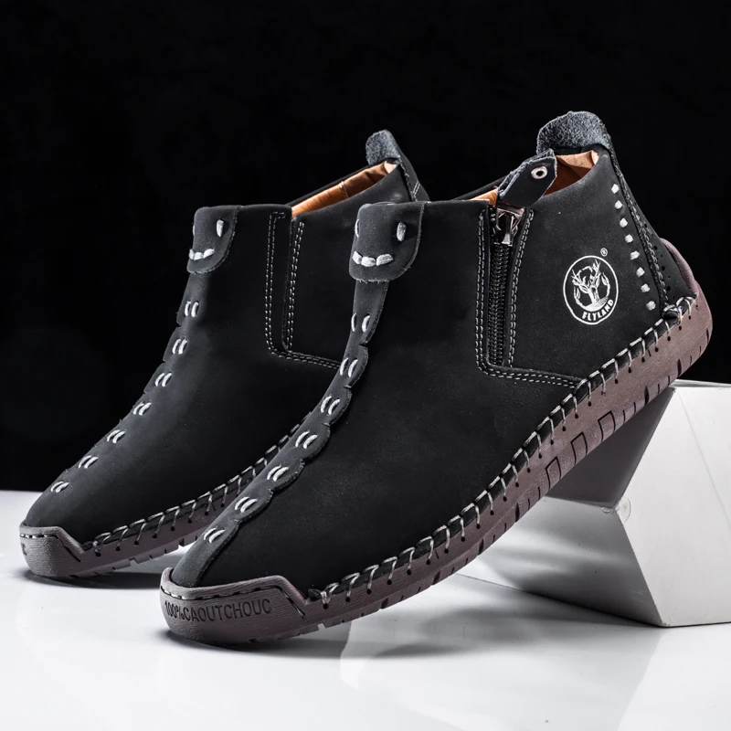 FLYLAND Men'S Fashion Vintage Classical Handmade Dress Boot Chukka Boot Daily Casual Work Office Shoe