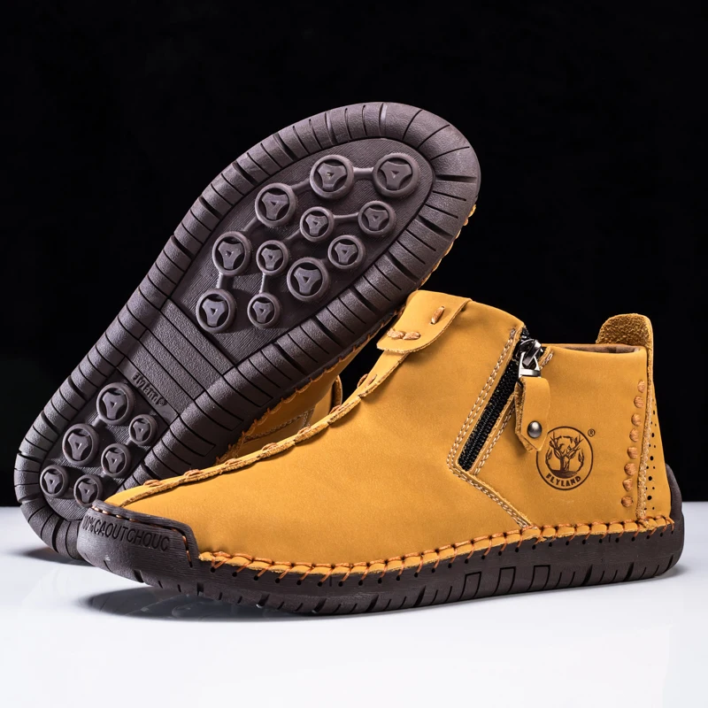 FLYLAND Men'S Fashion Vintage Classical Handmade Dress Boot Chukka Boot Daily Casual Work Office Shoe