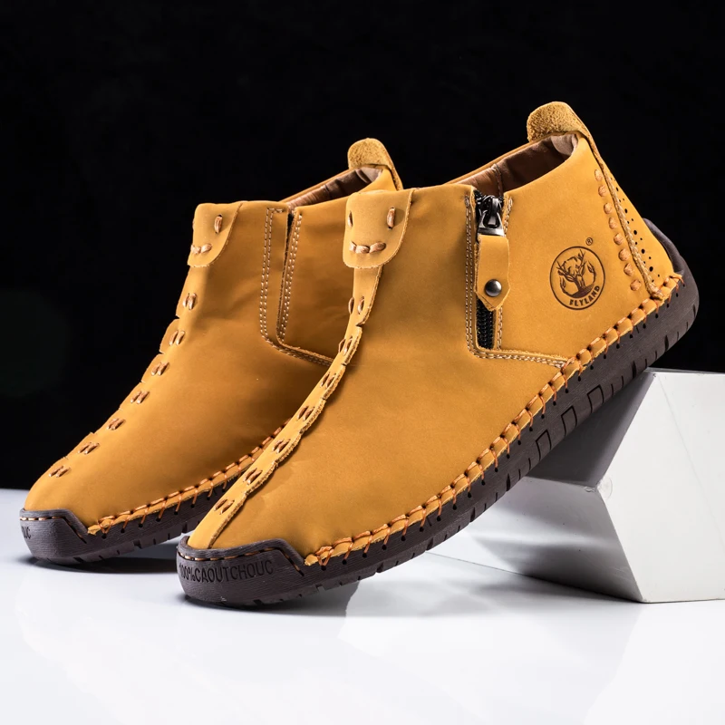 FLYLAND Men'S Fashion Vintage Classical Handmade Dress Boot Chukka Boot Daily Casual Work Office Shoe
