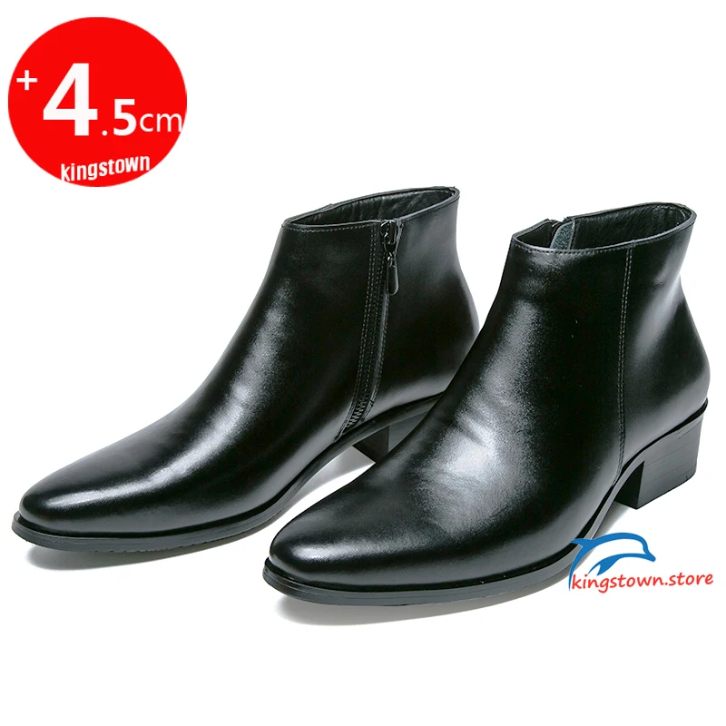 Boots Chelsea Leather Men Ankle Shoes Wedding Formal Man Business Winter Warm Height Increase 5cm