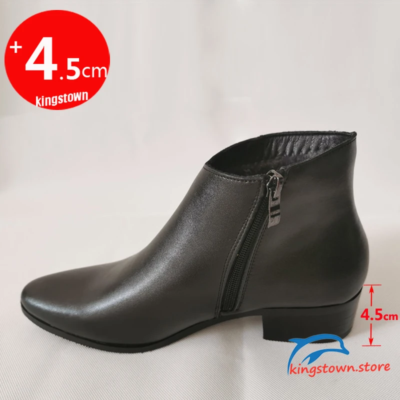 Boots Chelsea Leather Men Ankle Shoes Wedding Formal Man Business Winter Warm Height Increase 5cm