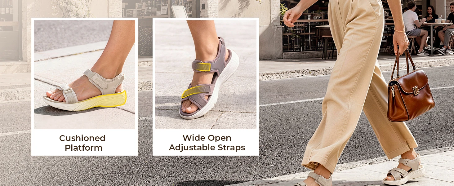 FitVille Wide Women'S Platform Sandals Summer Walking Sandals For Women With Adjustable Closures With Arch Support & Cushioning