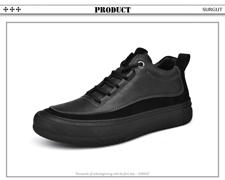 SURGUT Men's Casual Shoes Cowhide Leather Autumn Winter Non-Slip Comfortable Fashion Splicing Thick Sole Shoes Size 38-44