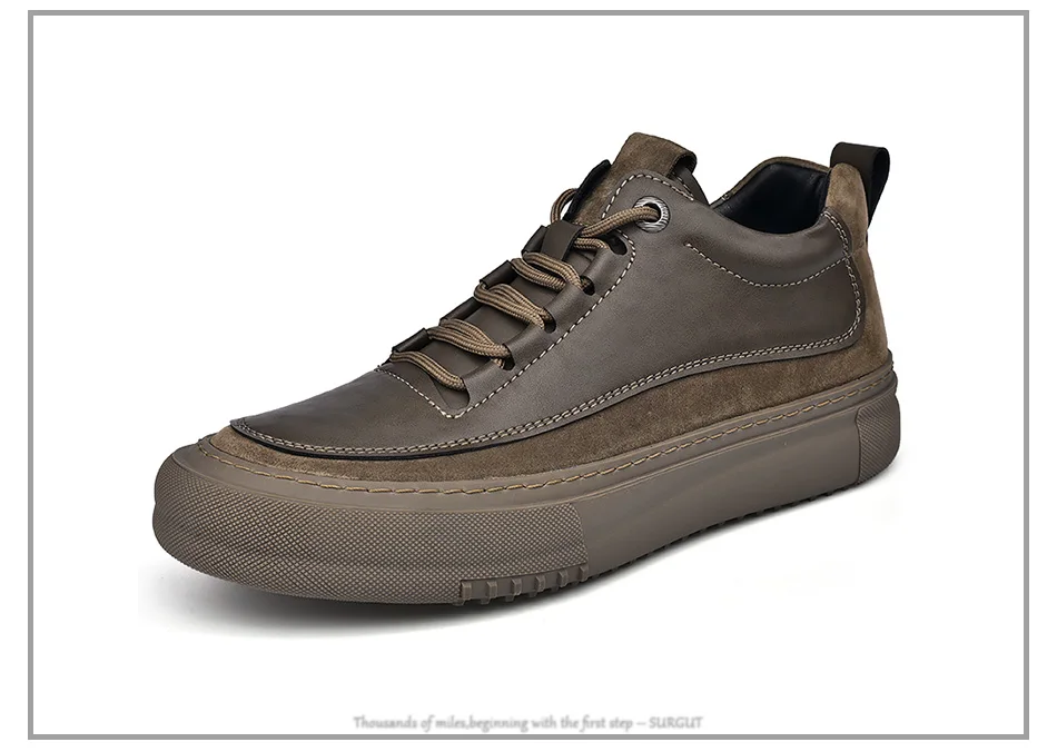 SURGUT Men's Casual Shoes Cowhide Leather Autumn Winter Non-Slip Comfortable Fashion Splicing Thick Sole Shoes Size 38-44