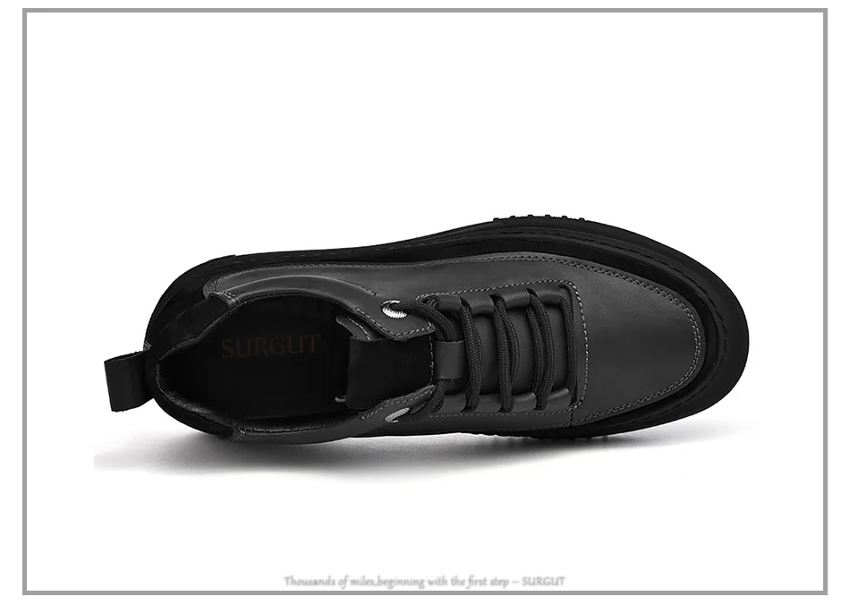 SURGUT Men's Casual Shoes Cowhide Leather Autumn Winter Non-Slip Comfortable Fashion Splicing Thick Sole Shoes Size 38-44
