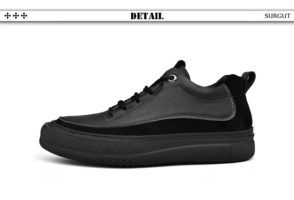 SURGUT Men's Casual Shoes Cowhide Leather Autumn Winter Non-Slip Comfortable Fashion Splicing Thick Sole Shoes Size 38-44