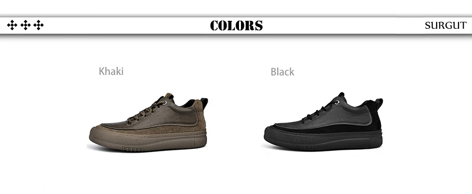 SURGUT Men's Casual Shoes Cowhide Leather Autumn Winter Non-Slip Comfortable Fashion Splicing Thick Sole Shoes Size 38-44