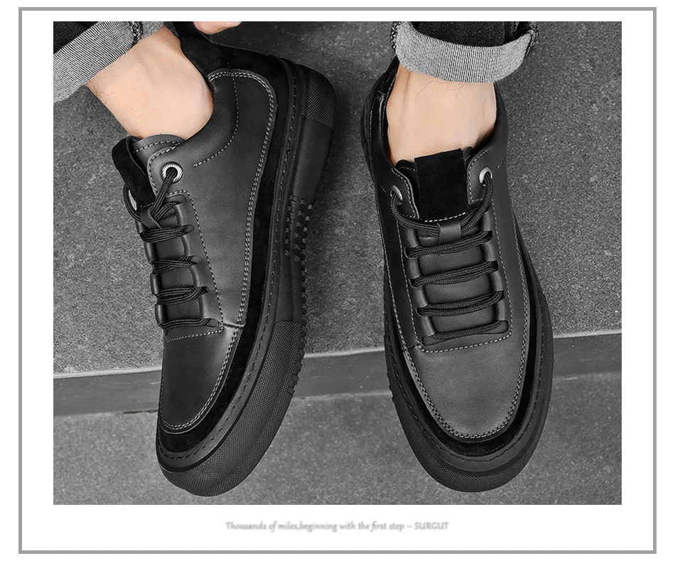 SURGUT Men's Casual Shoes Cowhide Leather Autumn Winter Non-Slip Comfortable Fashion Splicing Thick Sole Shoes Size 38-44