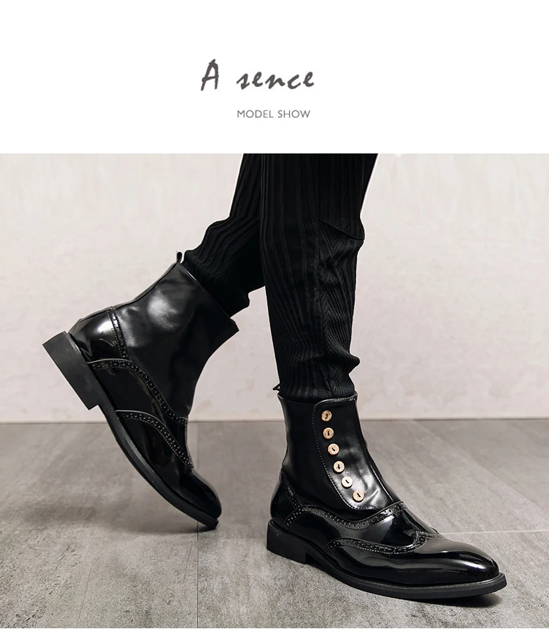 38-46 Men Boots Patent Leather Autumn Fashion Brogue Shoes Comfortable Brand Black Green Safety Gladiator Ankle Flats Cool Gift