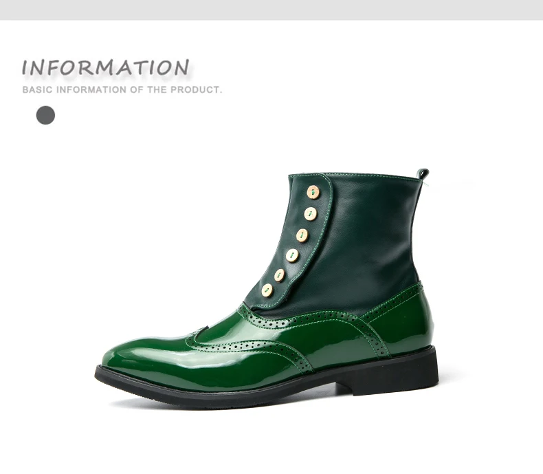 38-46 Men Boots Patent Leather Autumn Fashion Brogue Shoes Comfortable Brand Black Green Safety Gladiator Ankle Flats Cool Gift