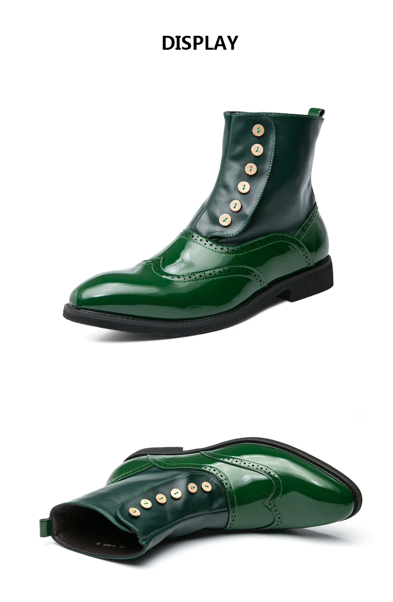 38-46 Men Boots Patent Leather Autumn Fashion Brogue Shoes Comfortable Brand Black Green Safety Gladiator Ankle Flats Cool Gift
