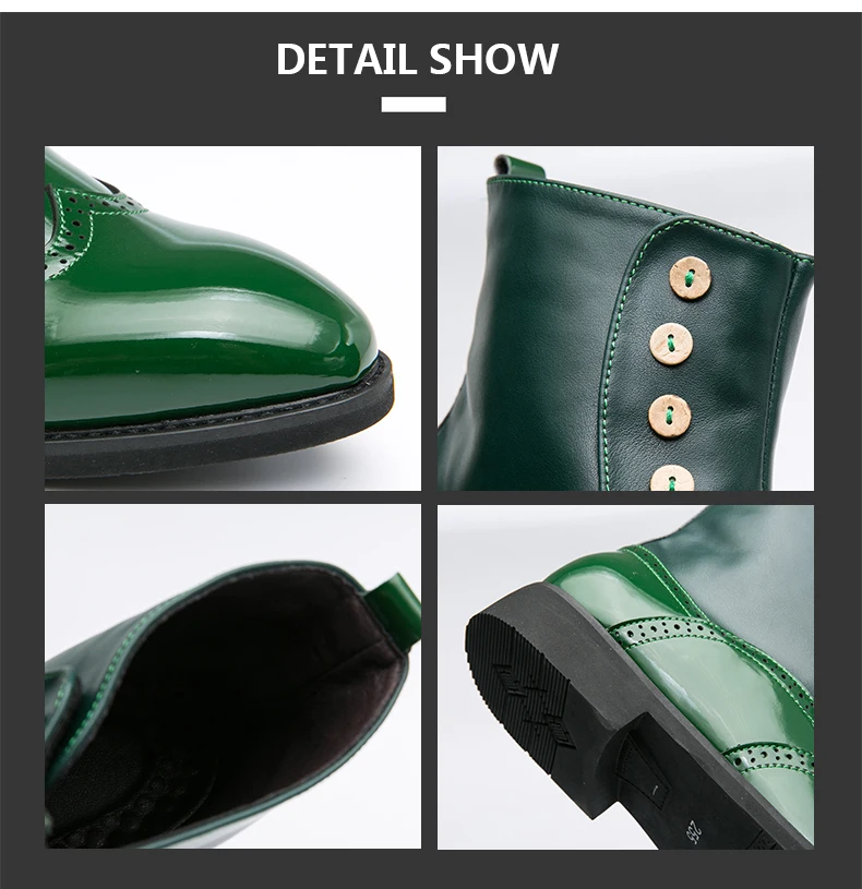 38-46 Men Boots Patent Leather Autumn Fashion Brogue Shoes Comfortable Brand Black Green Safety Gladiator Ankle Flats Cool Gift