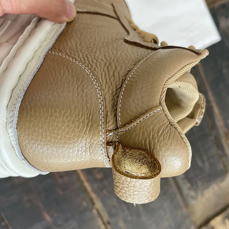 Careaymade-Genuine Leather Women's Boots, Wide Toe Thick Soles Artistic Cowhide Winter Warm Casual Shoes, Retro Short Ankle Boot