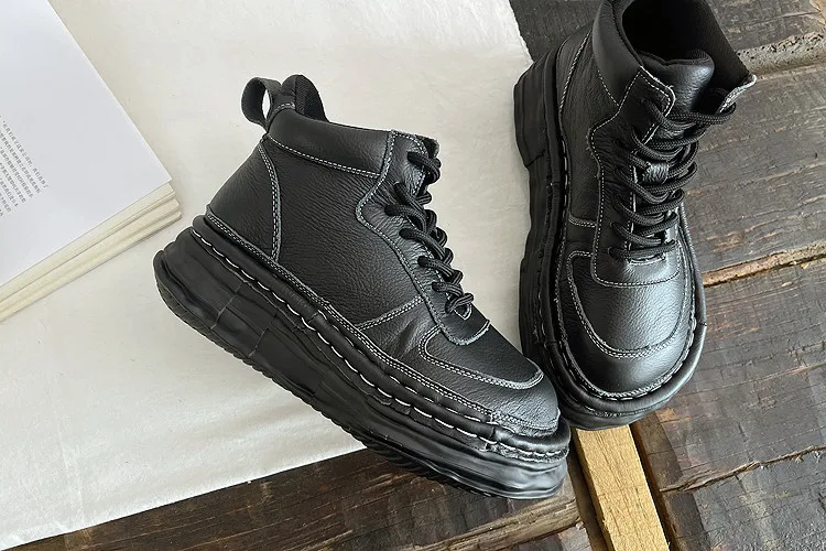Careaymade-Genuine Leather Women's Boots, Wide Toe Thick Soles Artistic Cowhide Winter Warm Casual Shoes, Retro Short Ankle Boot